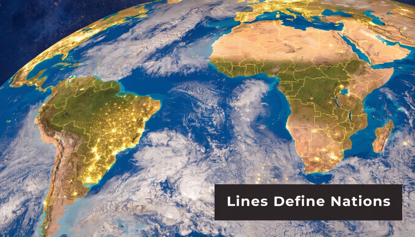 A satellite view of Earth highlighting international borders across Africa and South America at night.