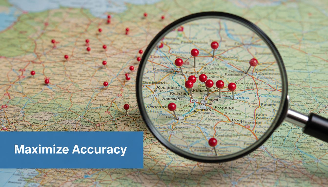 A magnifying glass focusing on red location pins placed on a detailed vintage map of Europe.