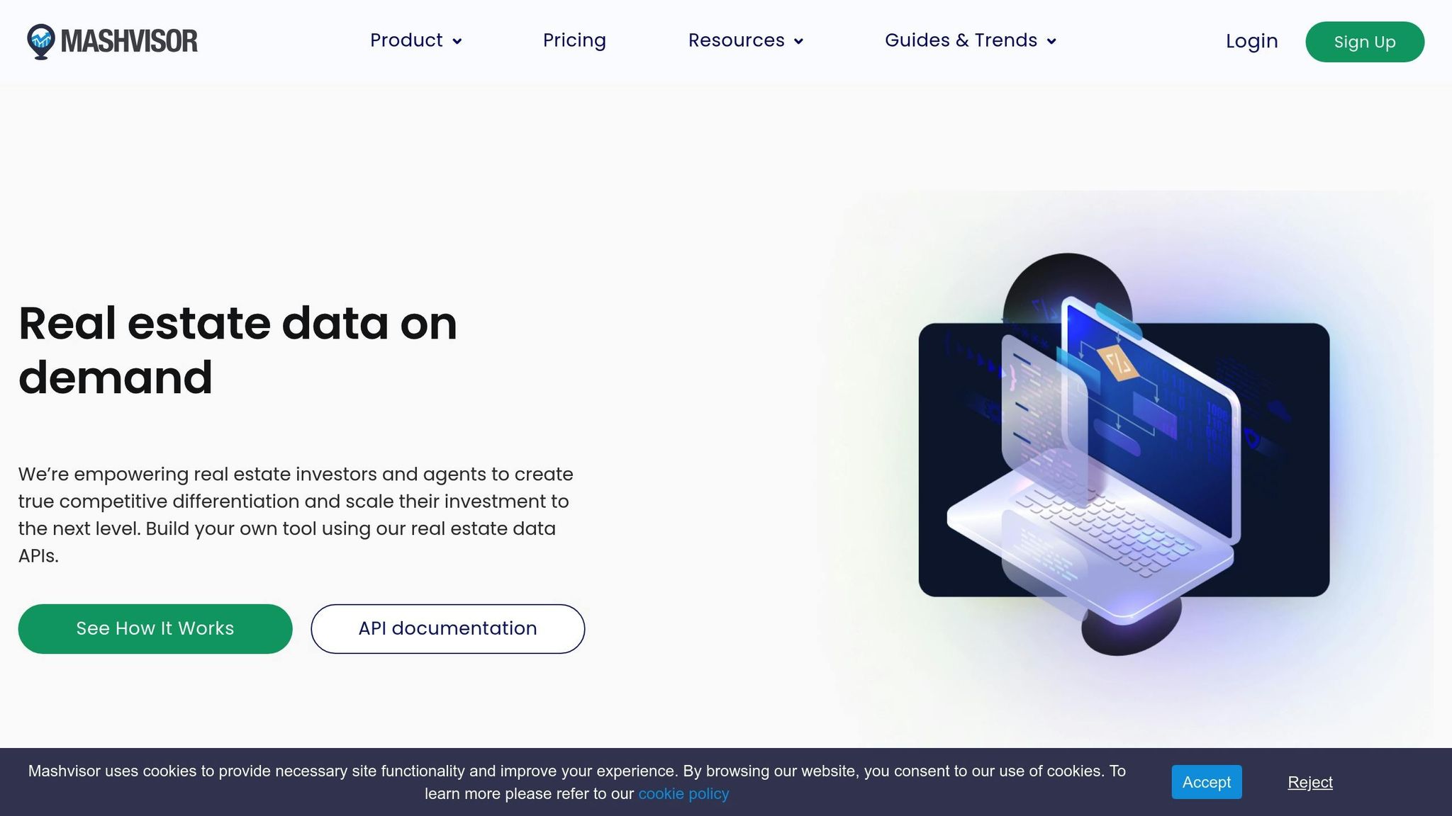 Real estate data visualization showcasing Mashvisor's API for property data, emphasizing data-driven decision-making in real estate investments, relevant to BatchData's pricing and valuation services.