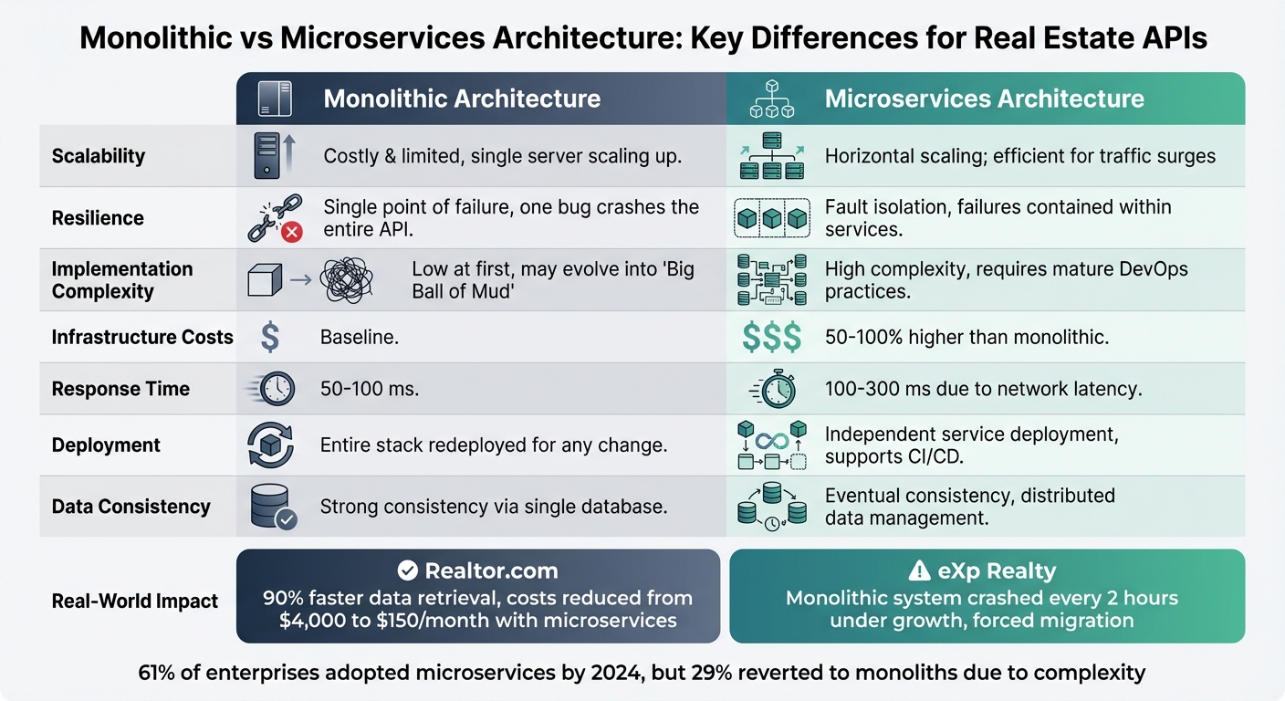 Monolithic vs Microservices Architecture for Real Estate APIs: Key Differences