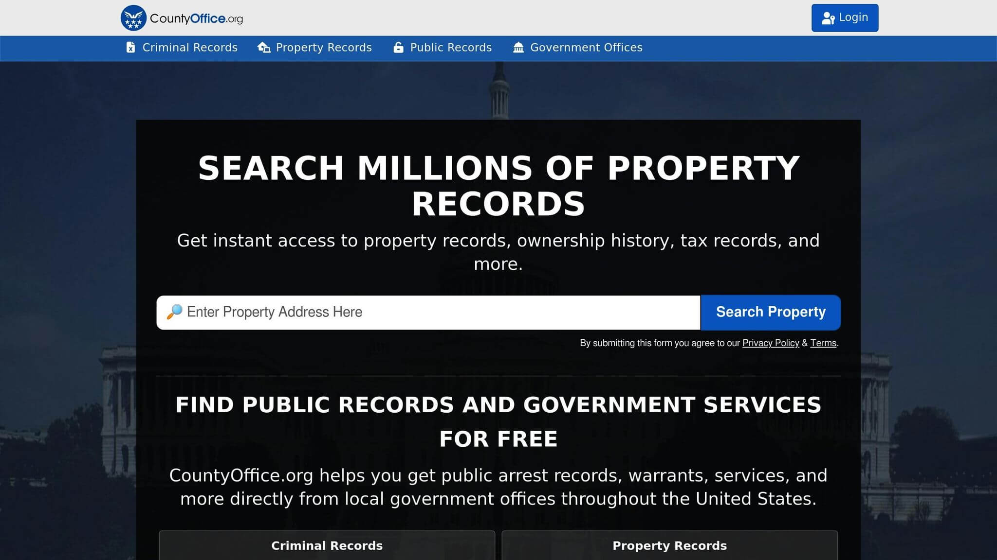 CountyOffice.org home page for searching property records