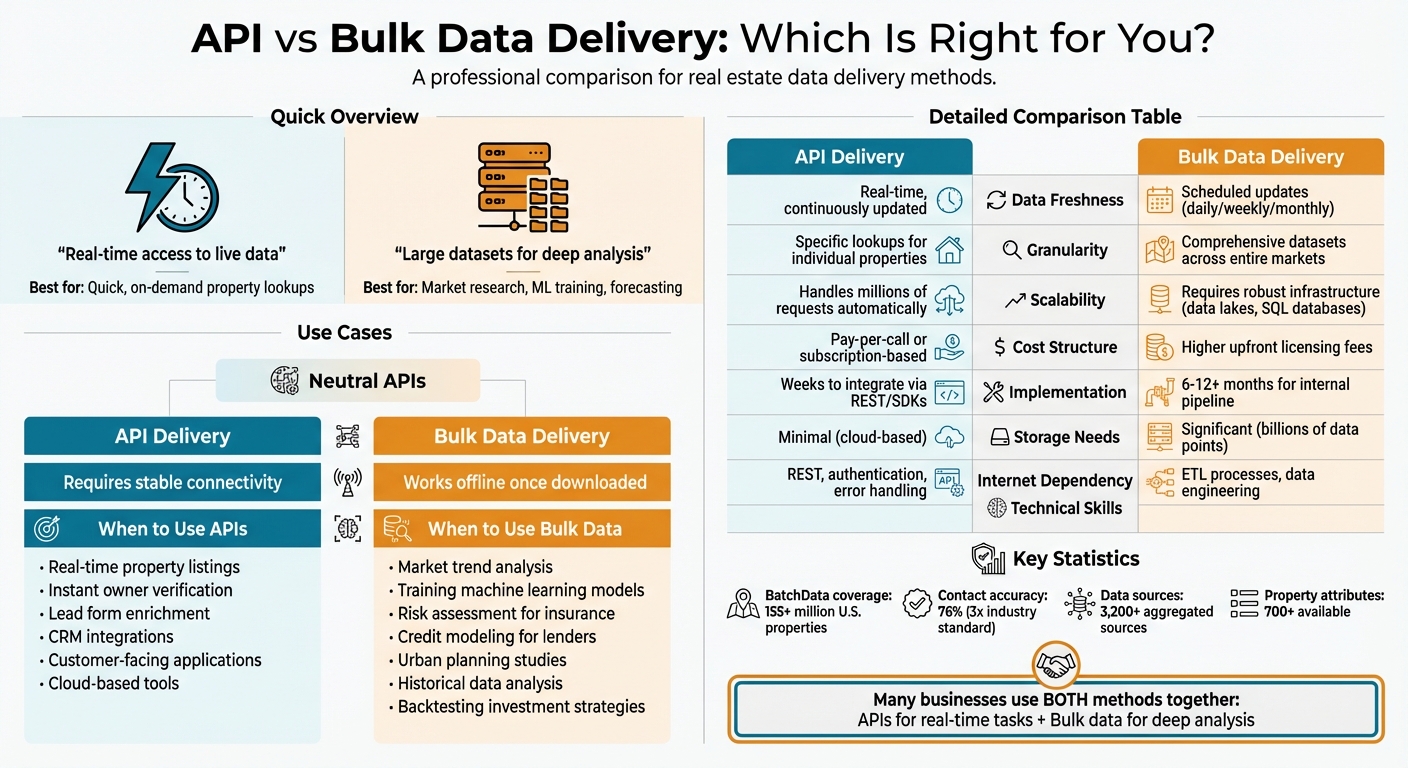 API vs Bulk Data Delivery for Real Estate: Complete Comparison Guide