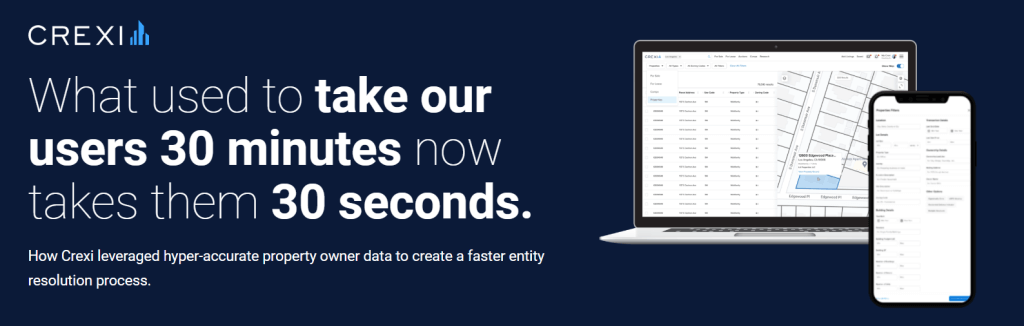CREXi banner: what used to take users 30 minutes now takes 30 seconds