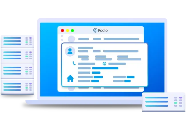 Image of Podio on a laptop that being populated with customer information