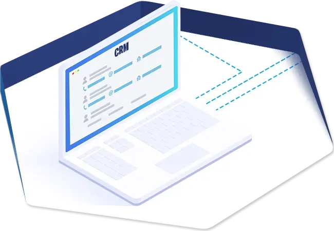 Image of a laptop with a CRM showing contact enrichment information for customers
