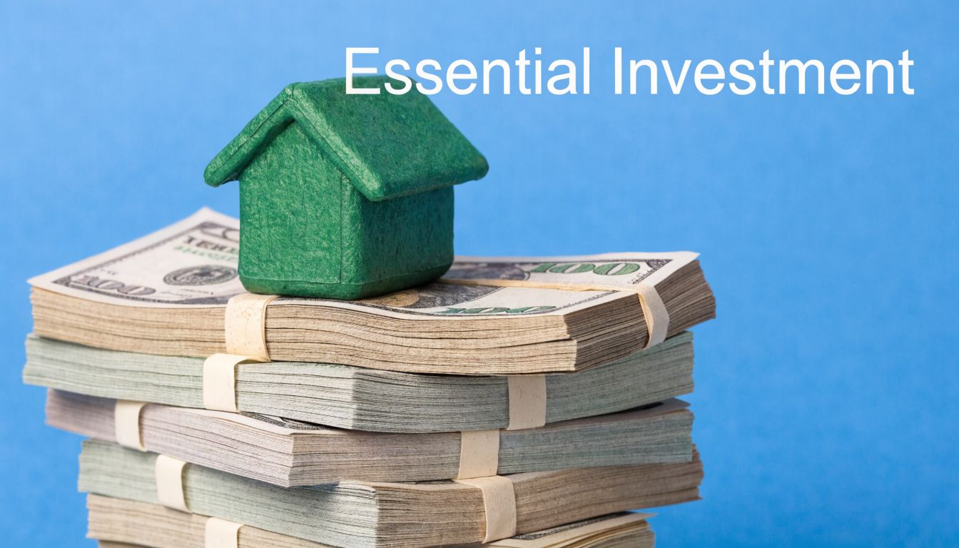 A miniature green house model sitting on top of a large stack of hundred dollar bills.